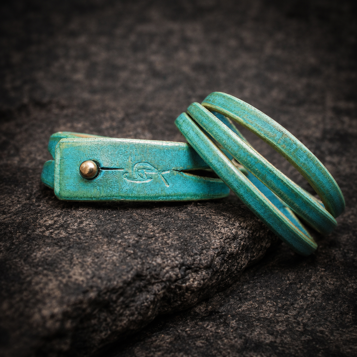 Turquoise Leather Cuff Bracelet for women - Genuine Leather Wrap Style