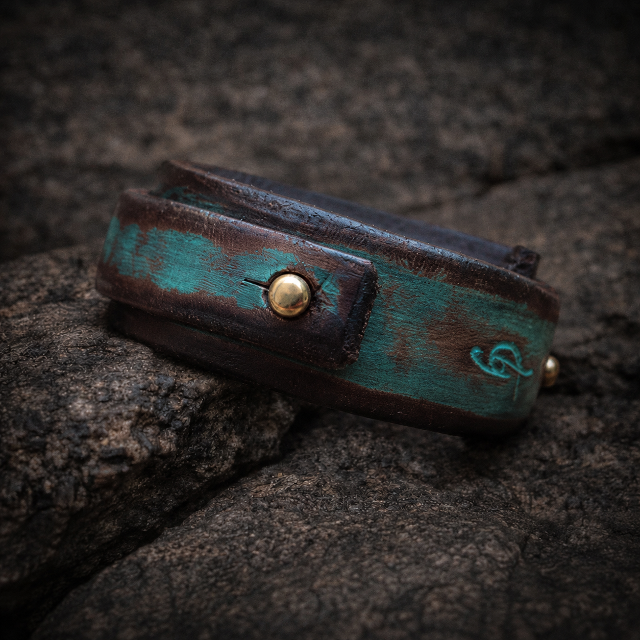 Unique Turquoise Leather Cuff Bracelet with Personalized Engraving