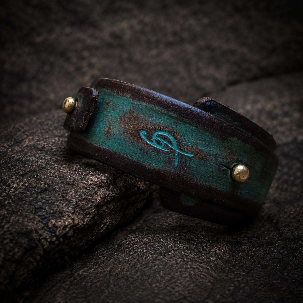Unique Turquoise Leather Cuff Bracelet with Personalized Engraving