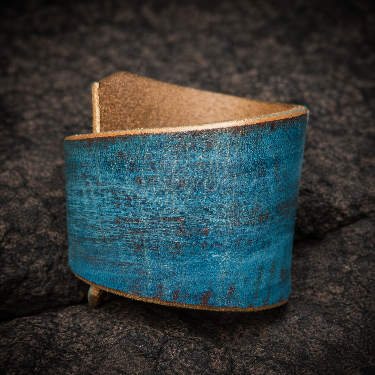 Turquoise Leather Wrap Bracelet - Handmade Boho Design for Women - Wide  Unique - with Gold Zina Bracelet