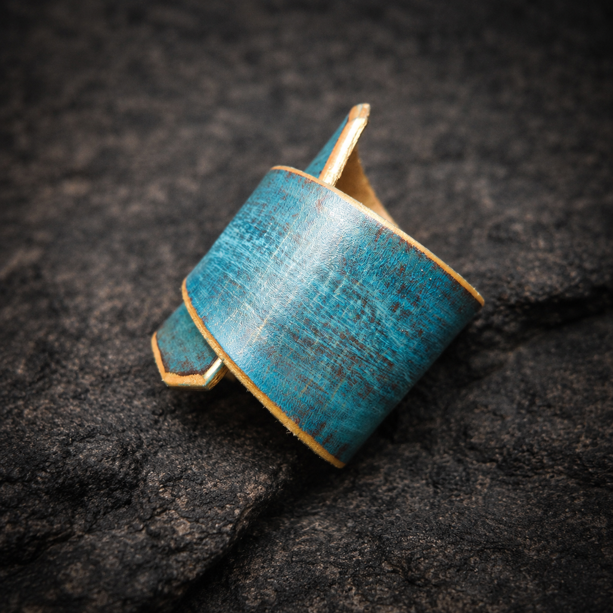 Turquoise Leather Wrap Bracelet - Handmade Boho Design for Women - Wide  Unique - with Gold Zina Bracelet