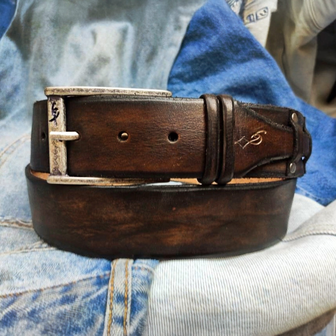Unique Dark brown handmade leather belt - Gift for Him