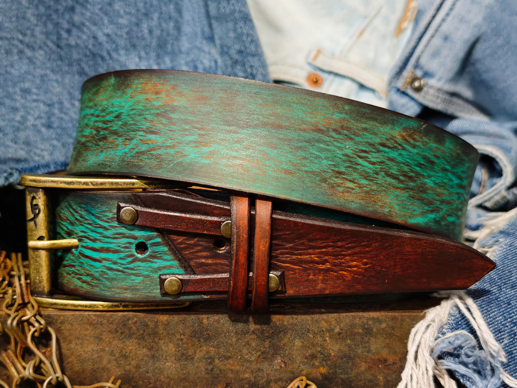 Mens Vintage Leather Belt Turquoise Customized Gift for Him