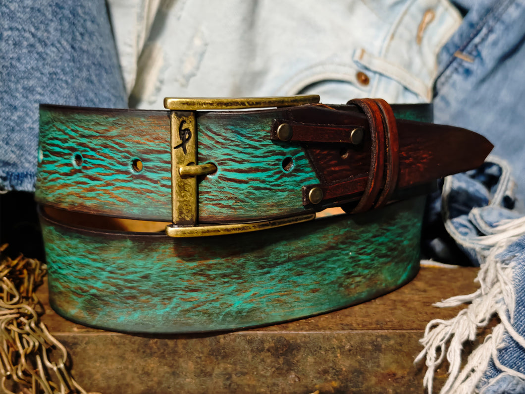 Mens Vintage Leather Belt Turquoise Customized Gift for Him