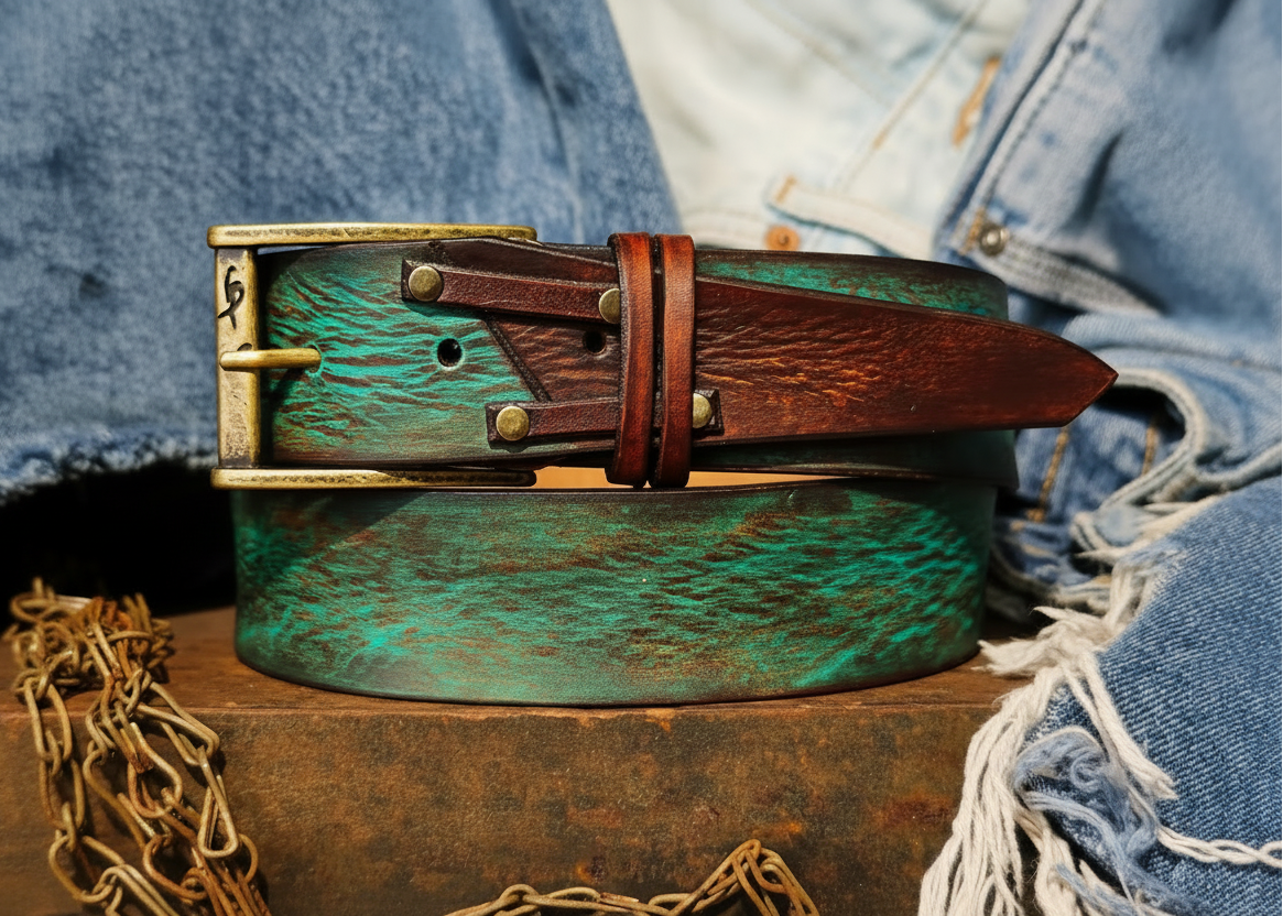Vintage Turquoise Leather Belt for Men - Perfect Gift Option