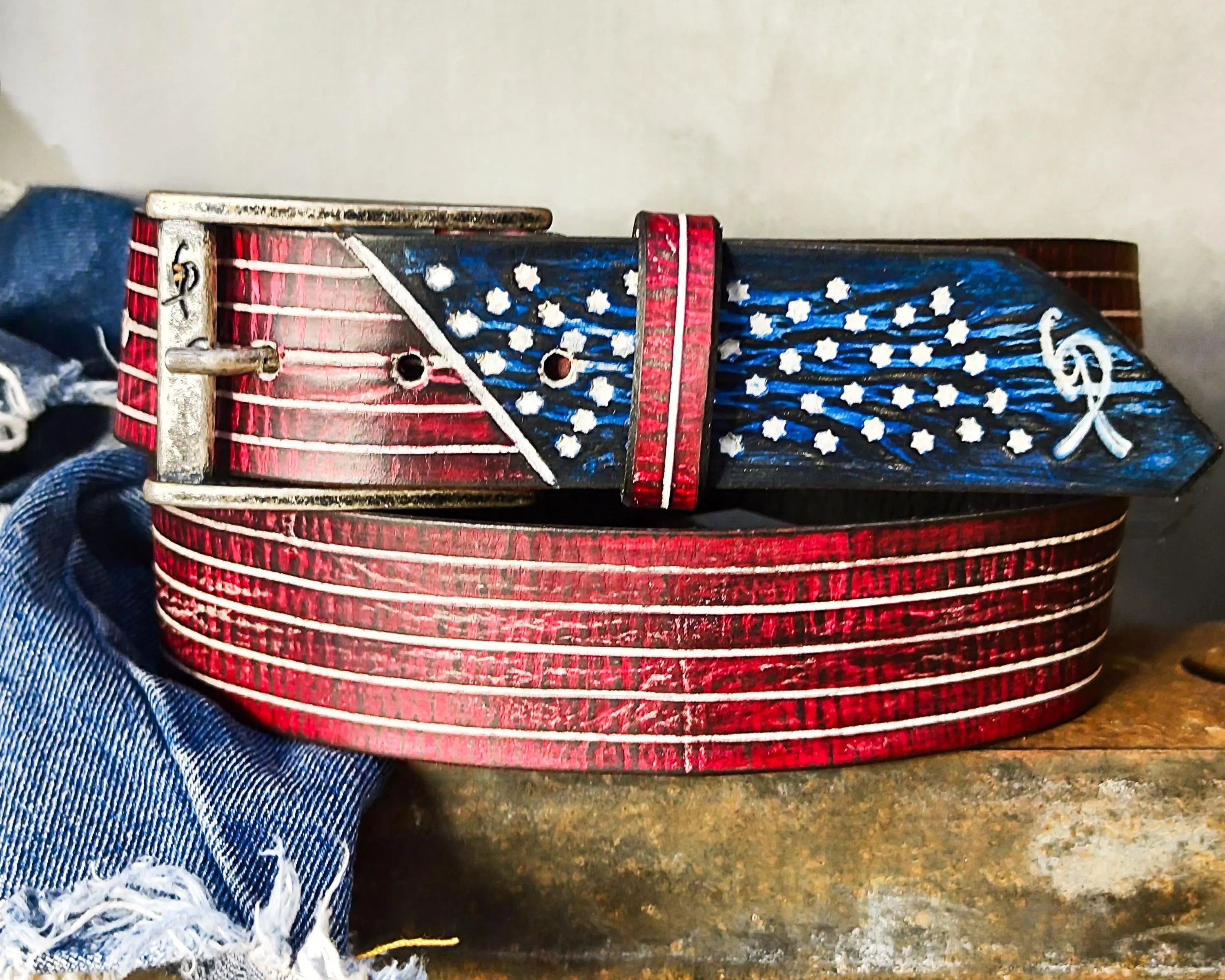 American Flag - leather belt