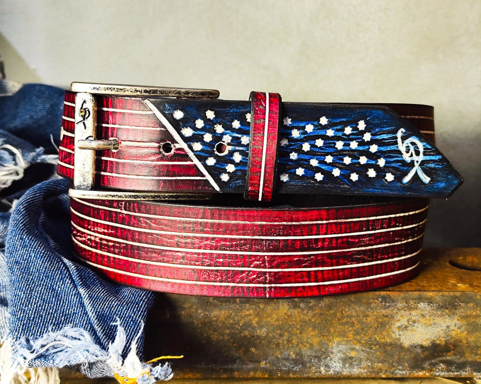 American Flag - leather belt
