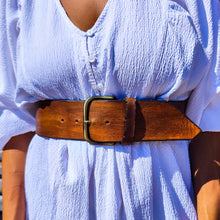 Handmade Brown Leather Waist Belt with Vintage Finish & Bronze Buckle – Perfect Statement Piece for Dresses 6cm Wide