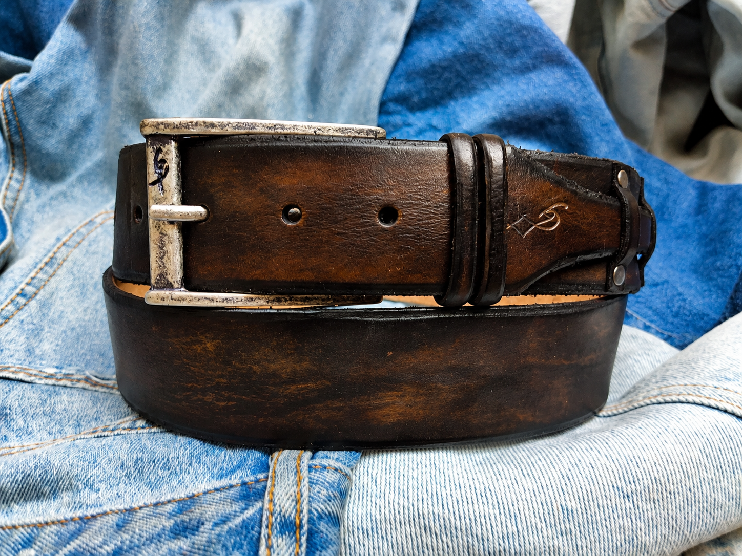 Unique Dark brown handmade leather belt - Gift for Him