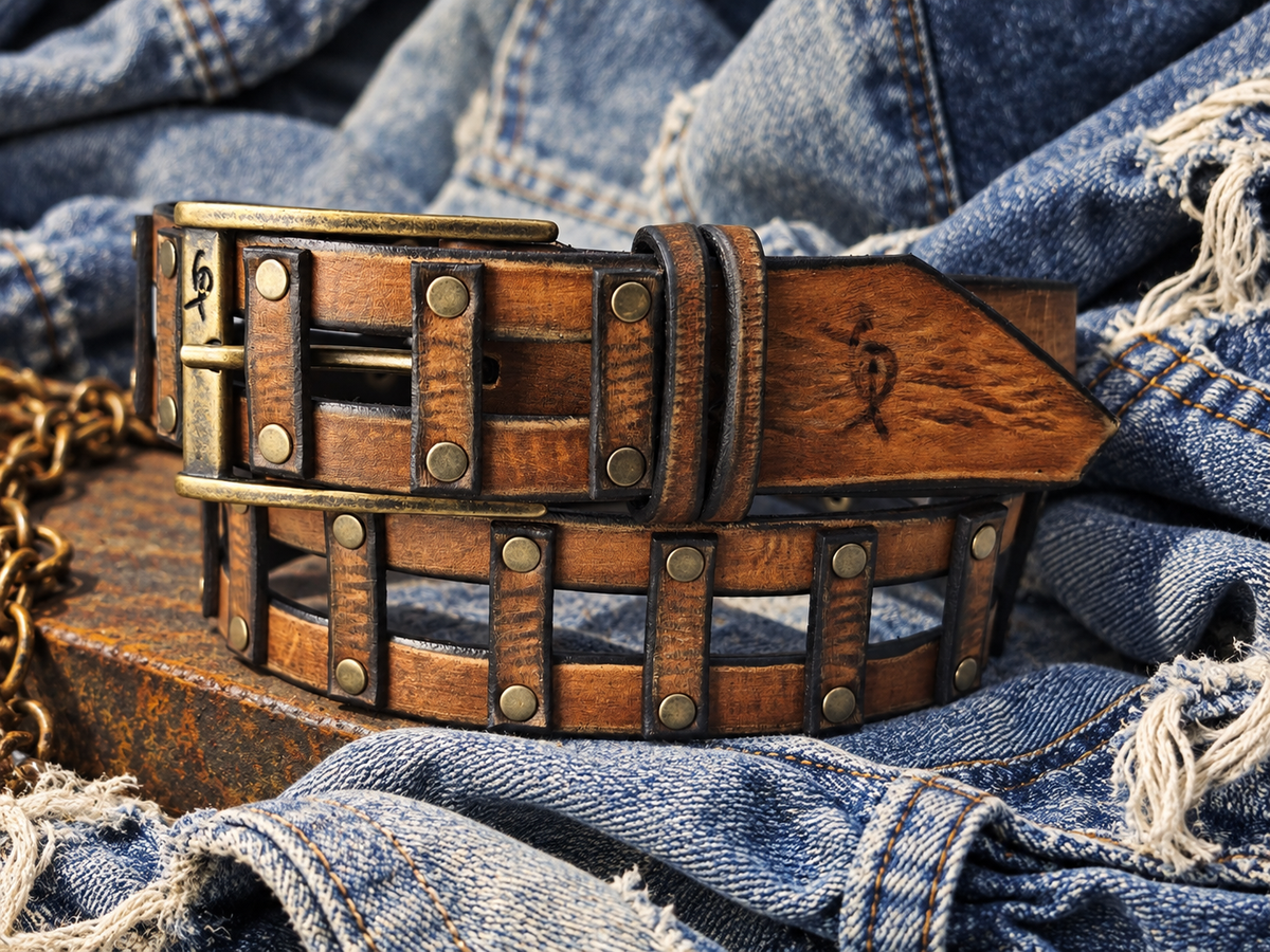 Handcrafted Woven Brown Full-Grain Leather Belt for Men