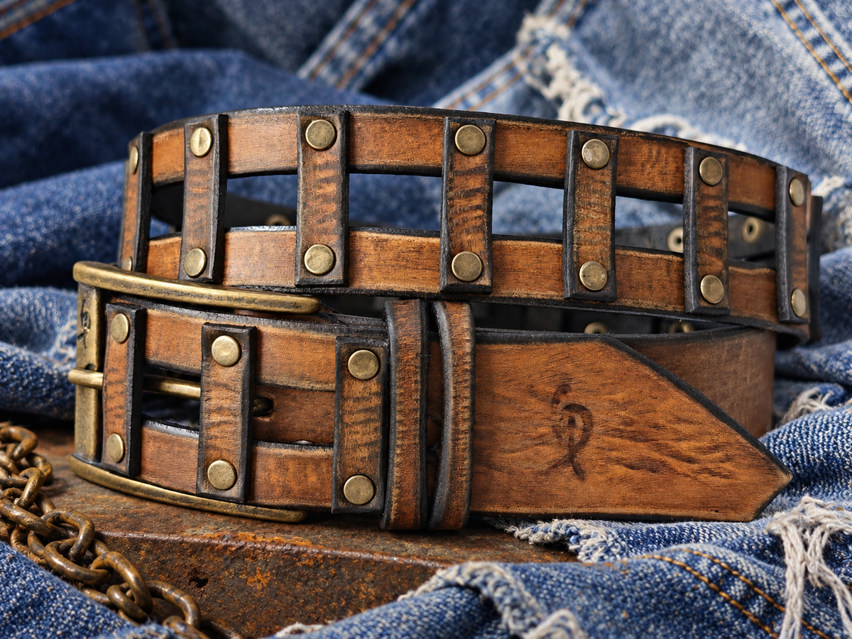 Handcrafted Woven Brown Full-Grain Leather Belt for Men