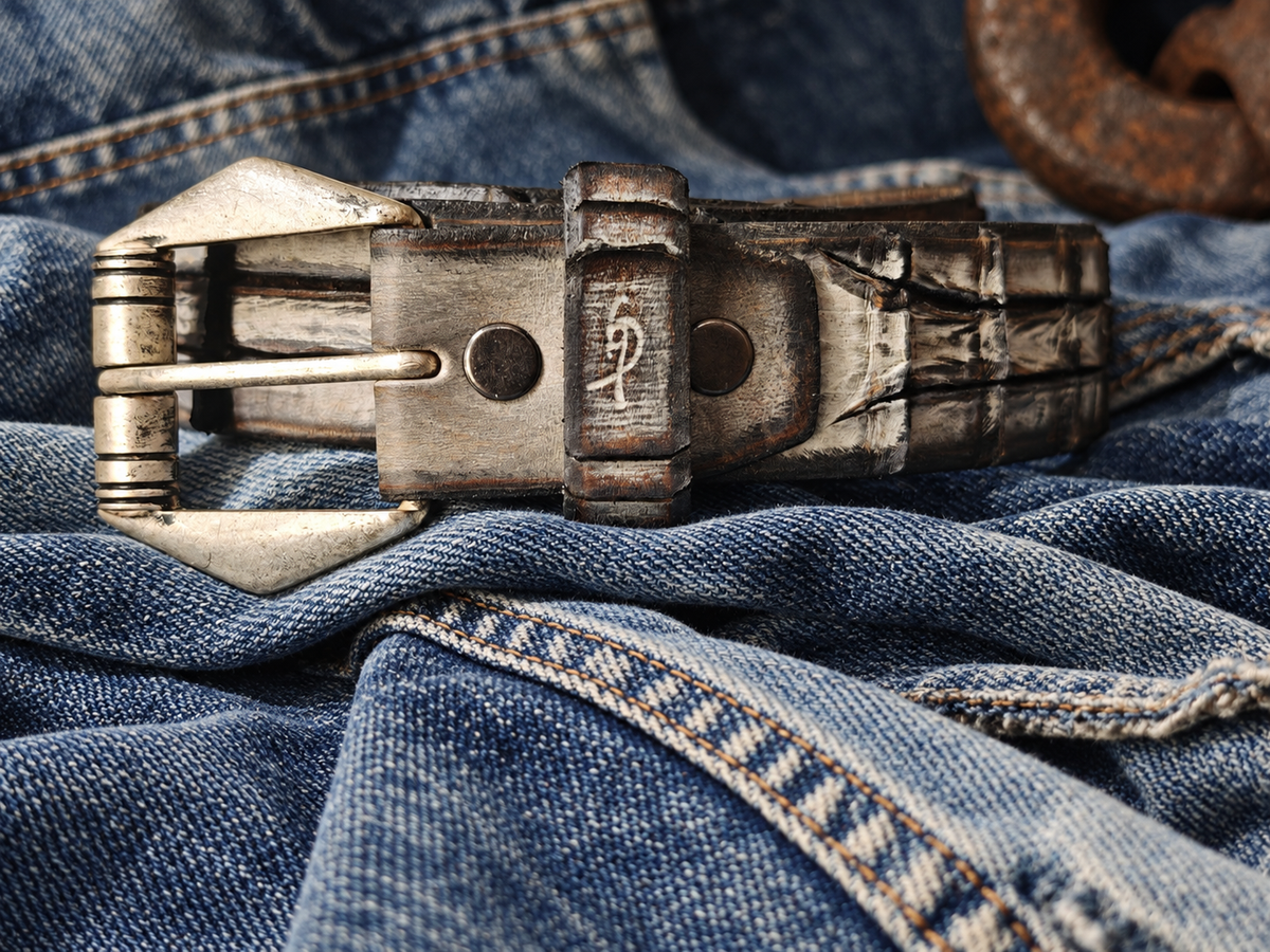 Handmade Silver & Black Leather Belt – Crocodile-Inspired Carved Texture – Women’s Artisan Belt