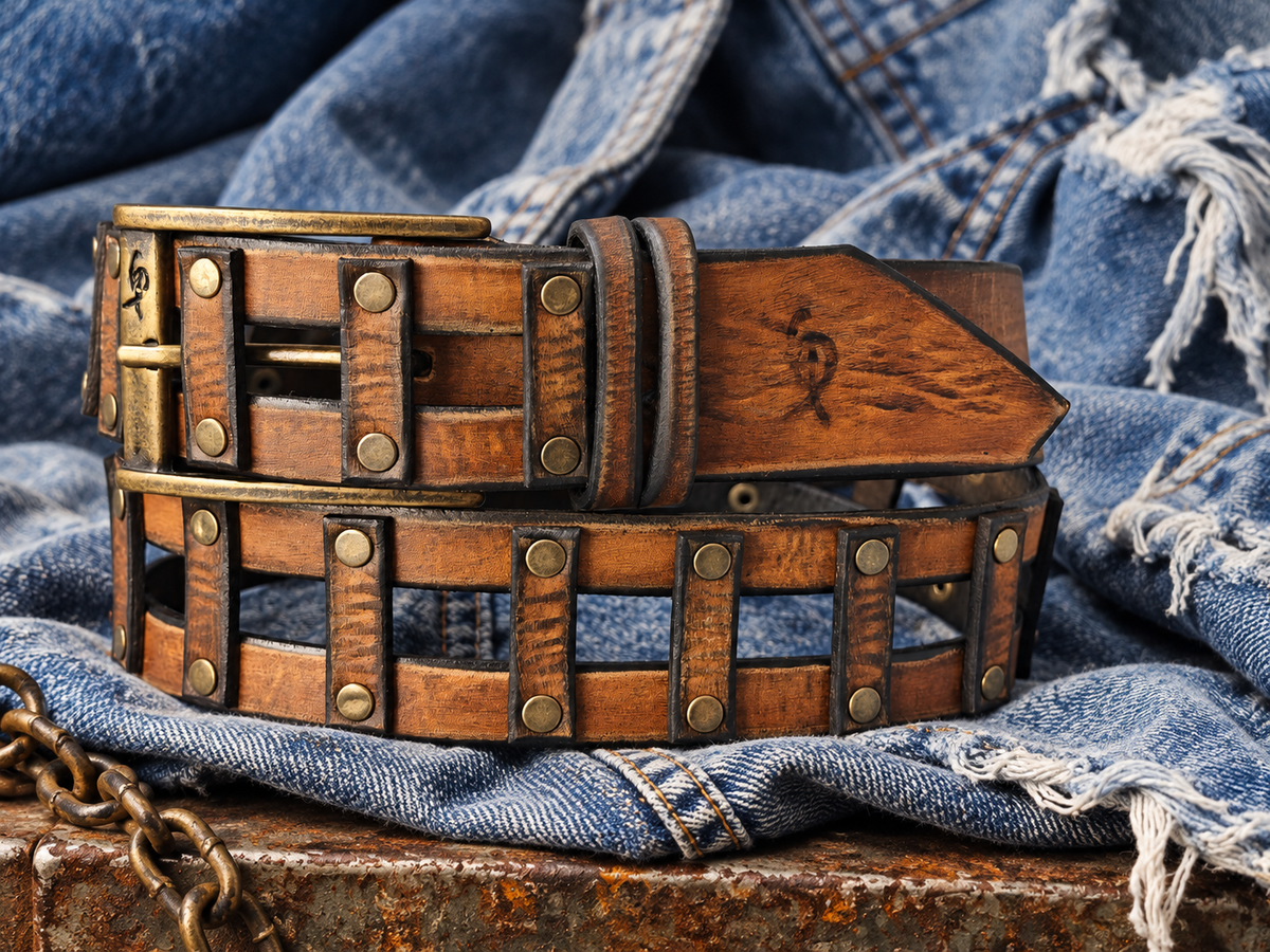 Handcrafted Woven Brown Full-Grain Leather Belt for Men