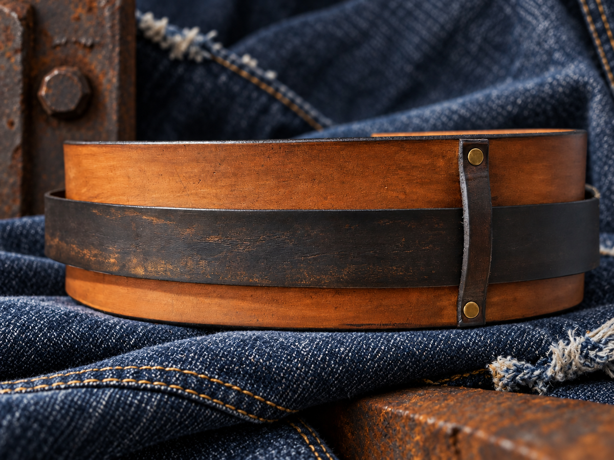 Convertible Brown & Dark Brown Leather Waist Belt with Antique Gold-Tone Buckle