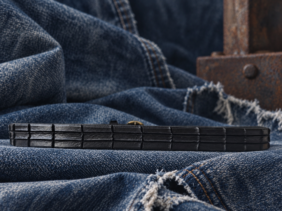 Women's Handmade Black Leather Belt – Crocodile-Inspired Carved Texture – Artisan Belt