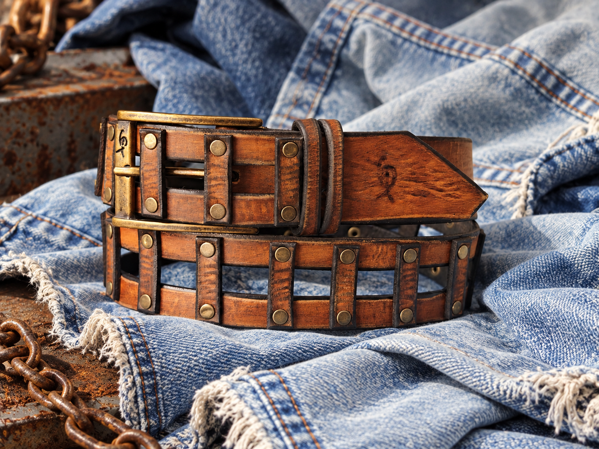 Handcrafted Woven Brown Full-Grain Leather Belt for Men