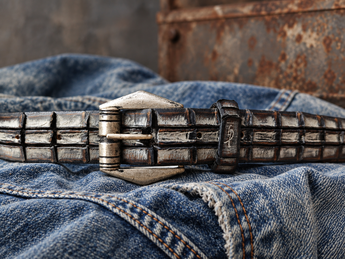 Handmade Silver & Black Leather Belt – Crocodile-Inspired Carved Texture – Women’s Artisan Belt