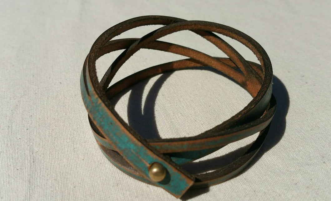 Leather Wrap Bracelet - Teal Color - Mens Gift - Friendship Jewelry - Ishaor