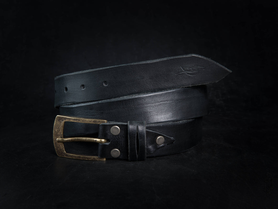 Handmade Dark Leather Mens Belt - Stylish Fashion Accessory