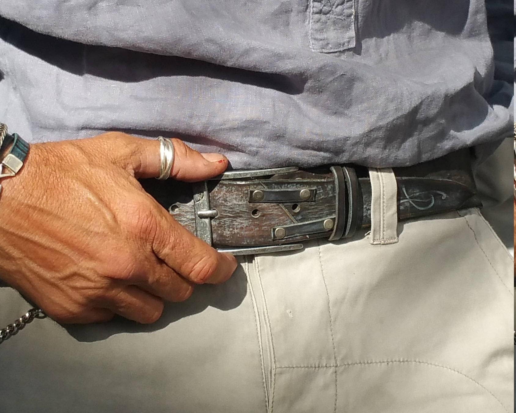 Classic Mens Brown Leather Belt - Rustic Style Leather Accessories with Buckle