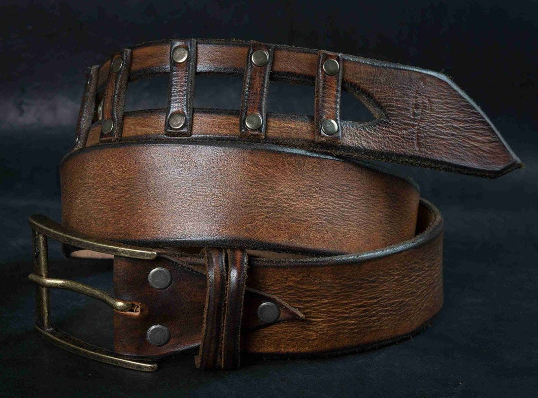 Brown Leather Buckle Belt for Men - Ornate Design with Ishaor Fashion Leather - Mens Style Accessory