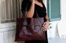 Custom Red Leather Tote Bag - Unique Handcrafted Gift for Her