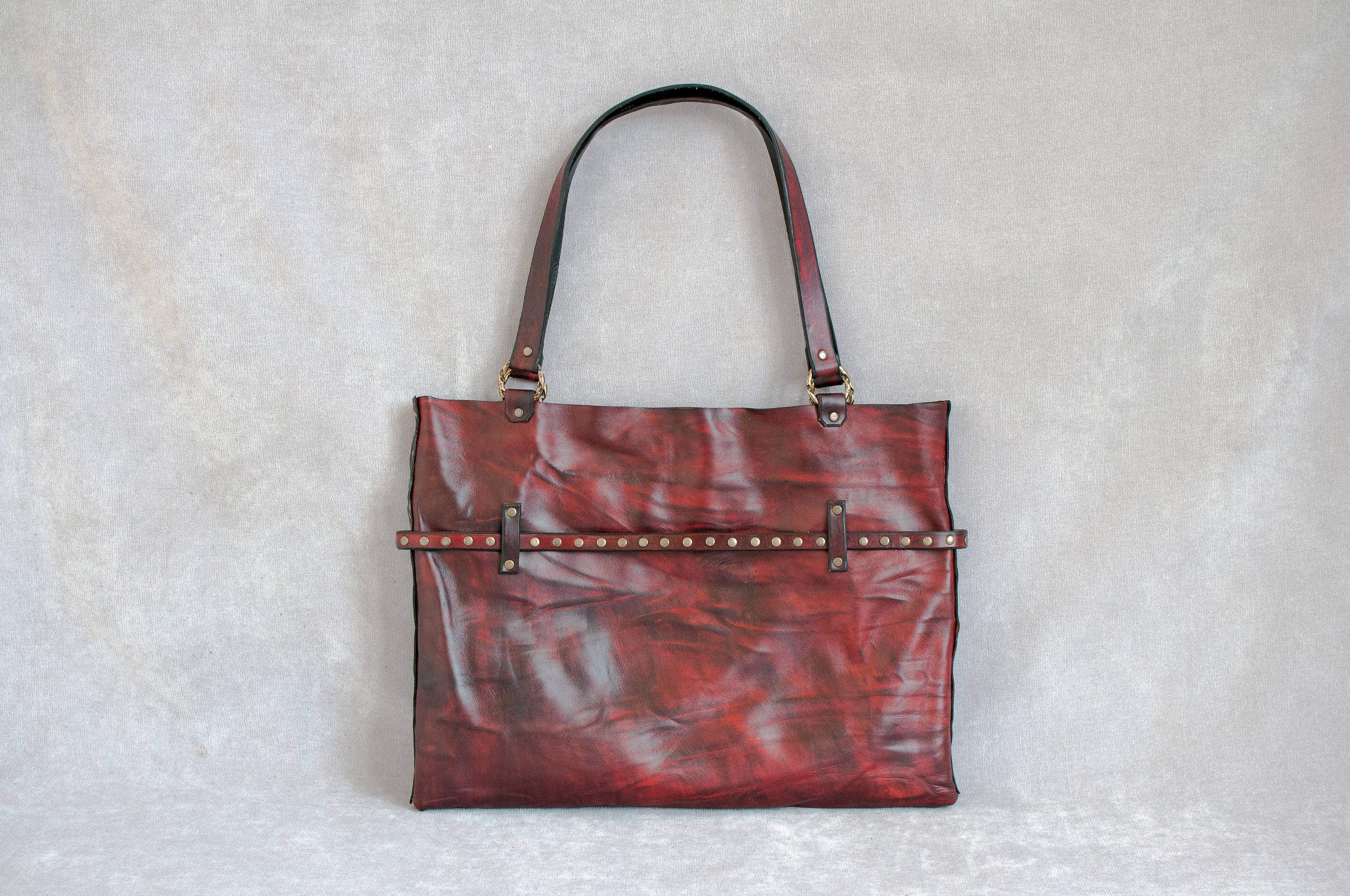 Red Leather Tote Bag - Customizable Unique Gift for Her