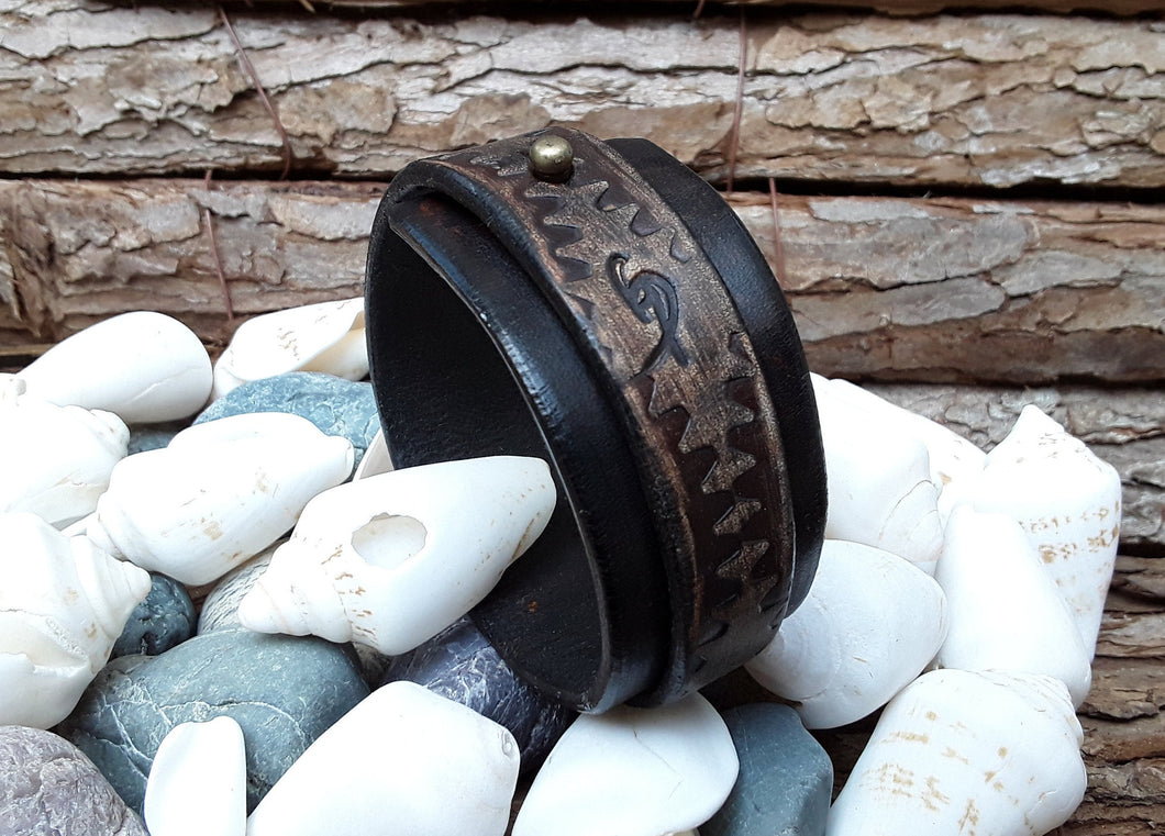 Mens Leather Cuff Bracelet - Brown Steampunk Wrap Mens Wrap Bracelet