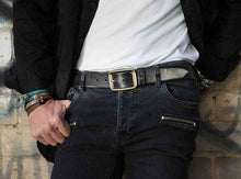 Mens Black Leather Belt with Buckle - Rustic Style Artisan Design - Unique Accessories for Men - Handcrafted Leather