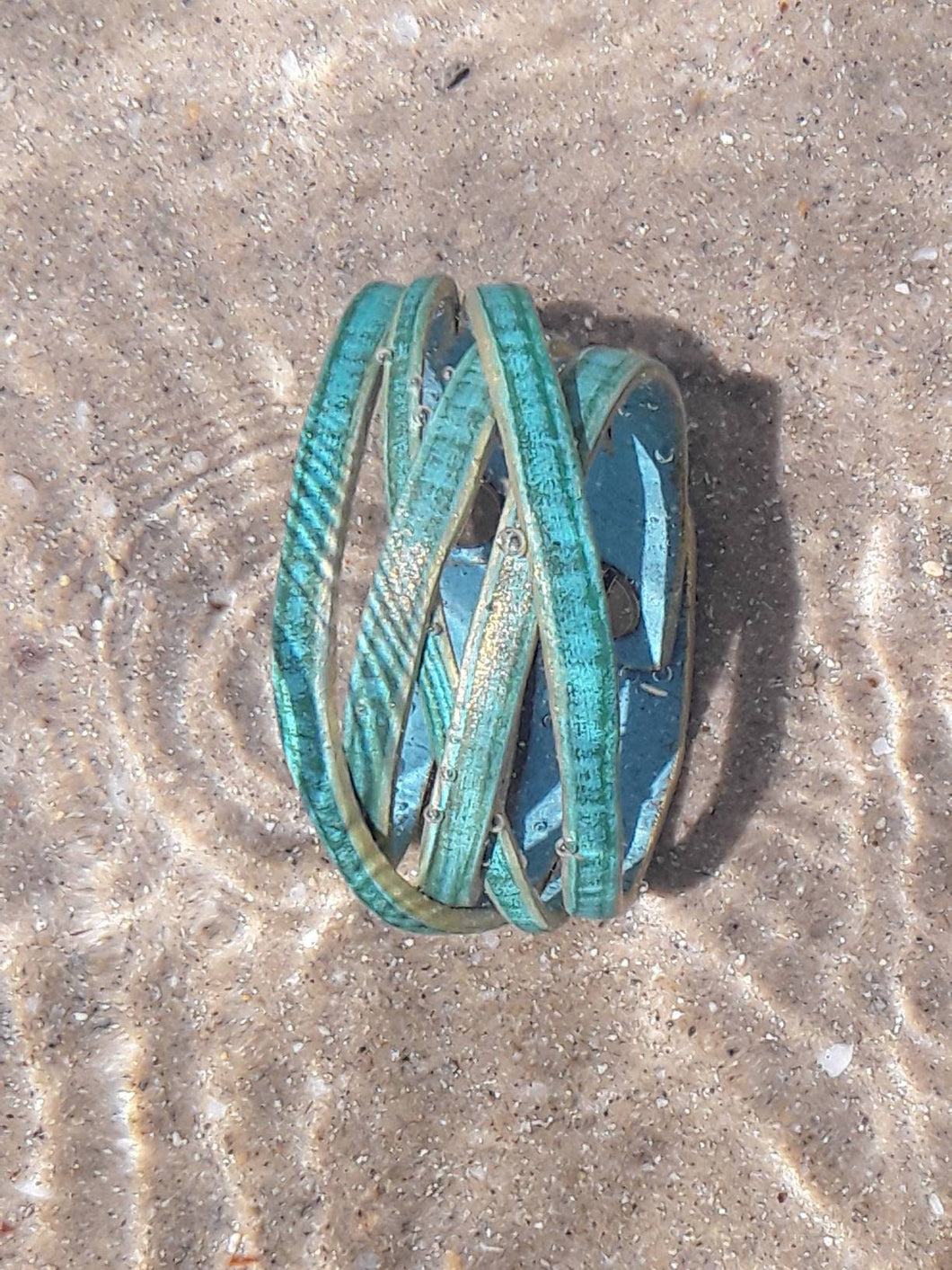 Turquoise Leather Wrap Bracelet - Womens Cuff Wristband for Anniversary or Gift