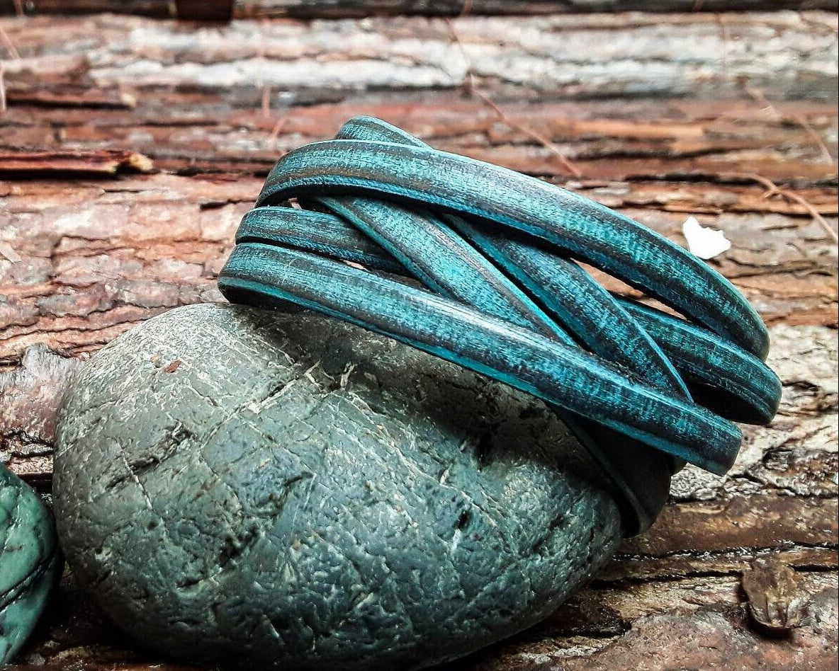 Mens Blue Leather Cuff Bracelet - Genuine Leather Wrap Bracelet for a Stylish Look