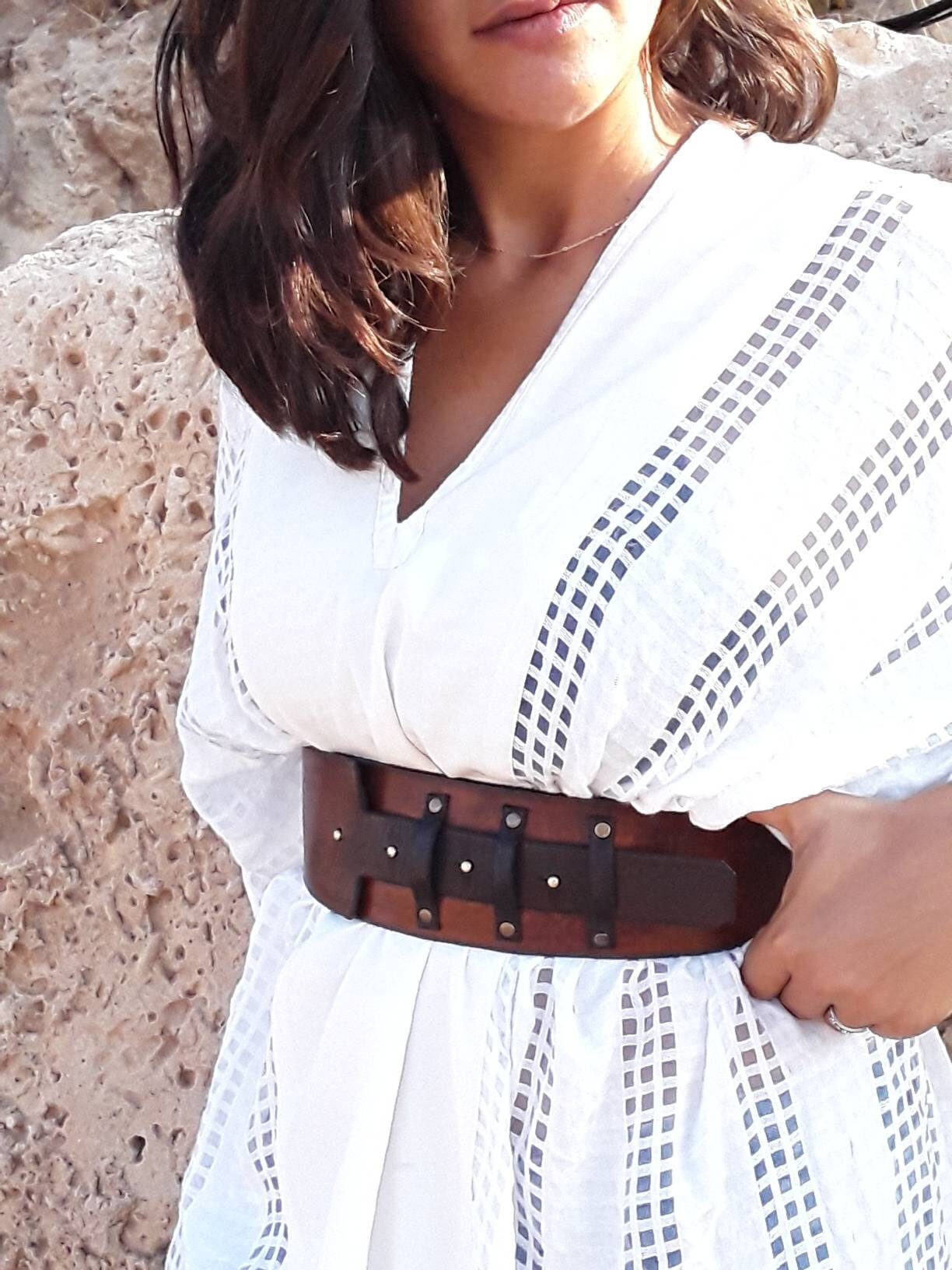Ishaor Handmade Brown Leather Waist Belt - Unique Artisan Gift for Women