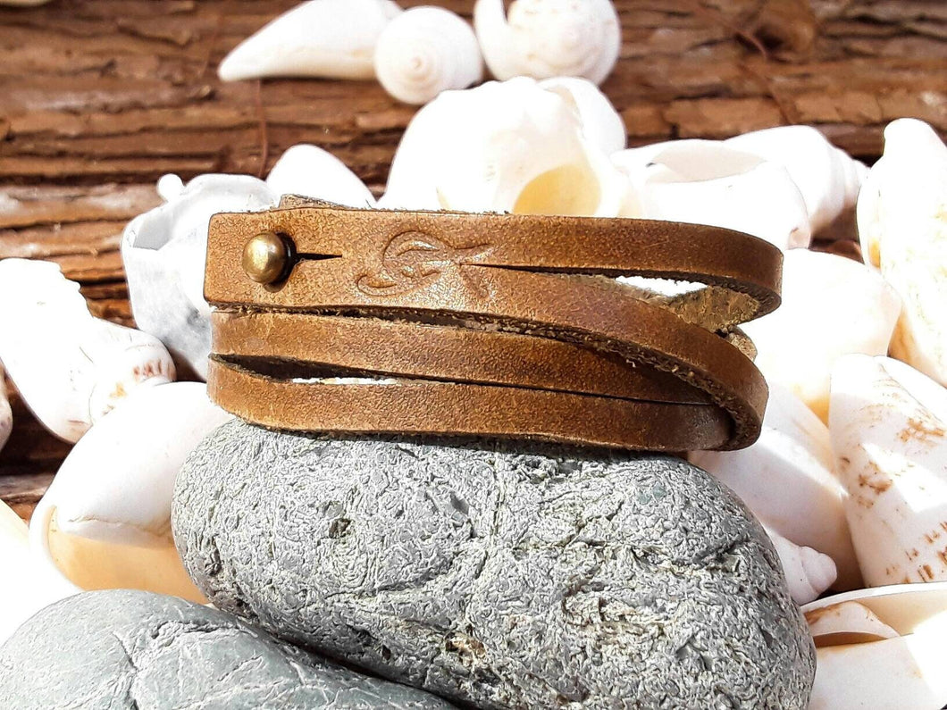 Teal Leather Wrap Bracelet for Men Unique Gift for Friendship by Ishaor