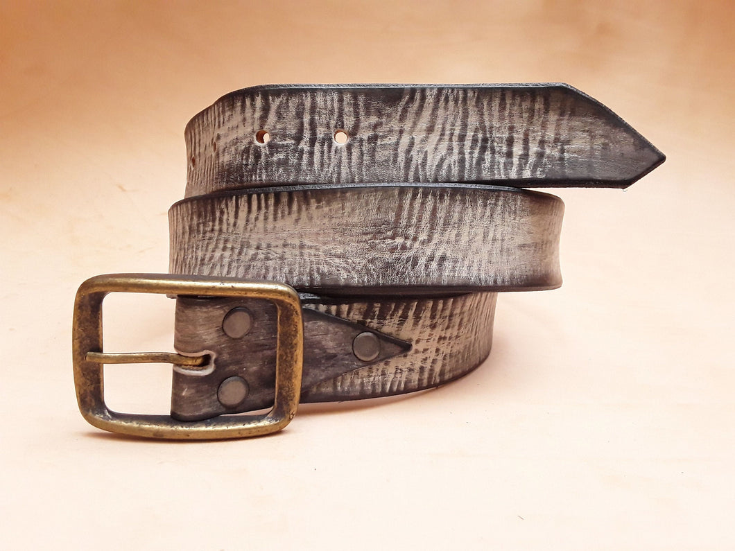 Gray Leather Belt for Men and Women - Handmade Jeans Accessory - Black White and Gray