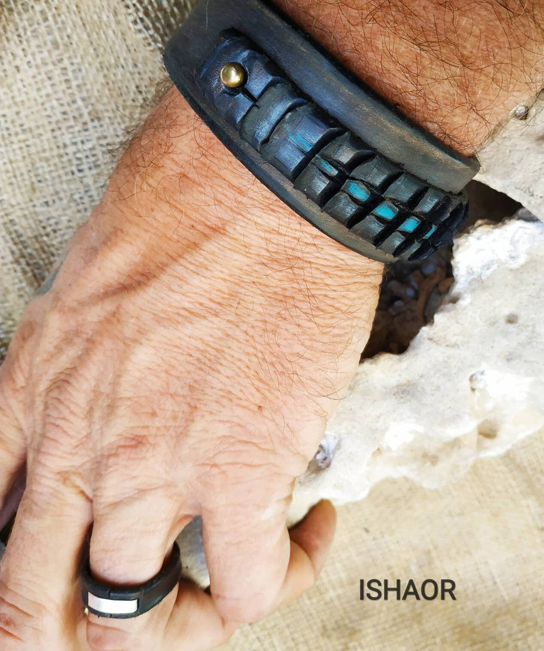 Stylish Mens Leather Bracelet Brown Wrap Cuff for a Cool Christmas or X-mas Gift Gangster Inspired by Ishaor