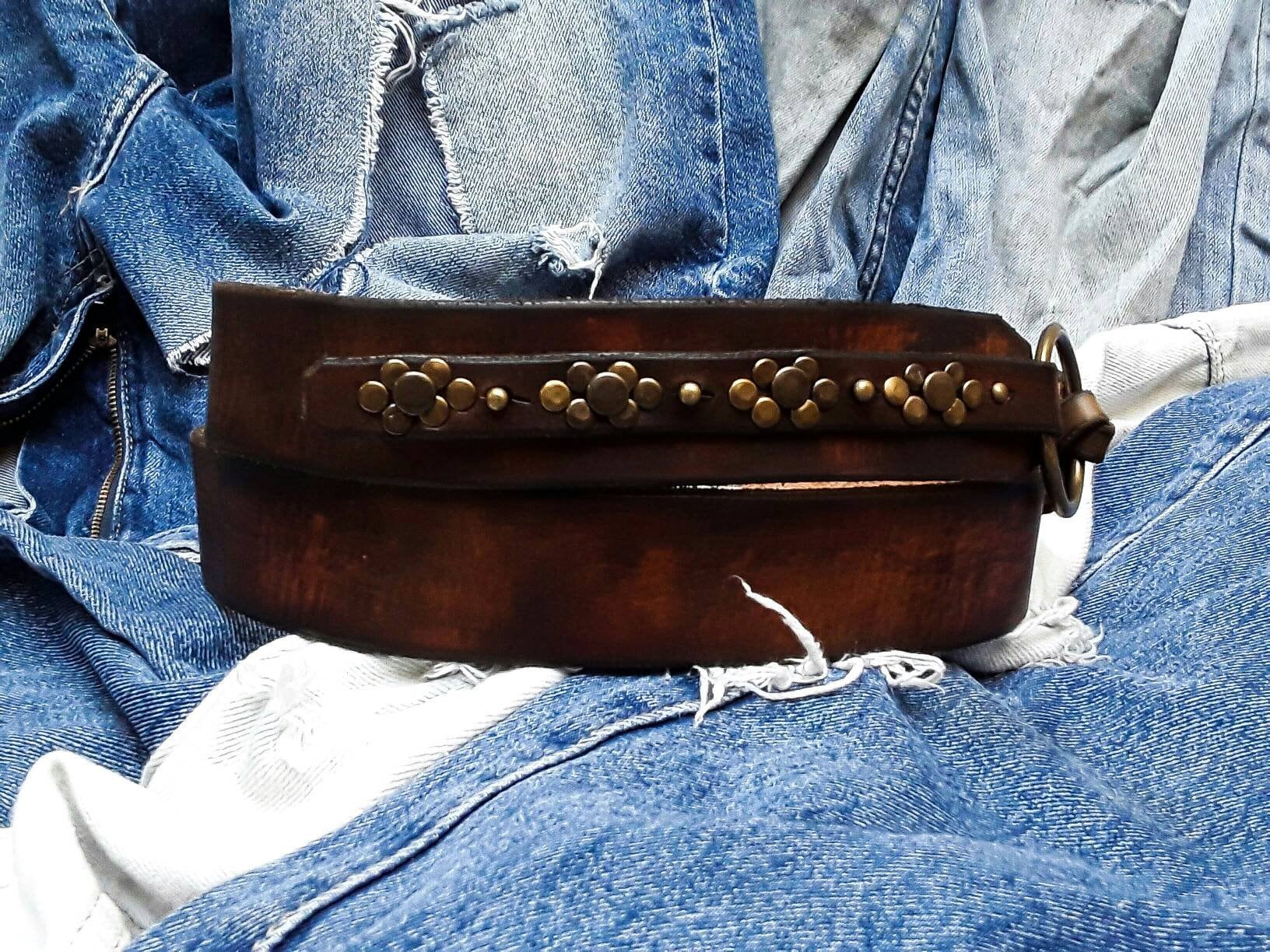 Unique Western Leather Belt for Women - Customizable Design Brown - No Buckle Required