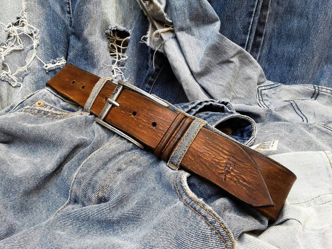 Handcrafted Mens Leather Belt with Buckle - Vintage Western Style Fashion Accessory