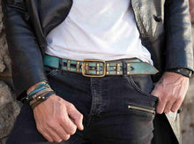 Crafted Blue Leather Belt for Men and Women - Personalized Custom Gift Unique Boho Style