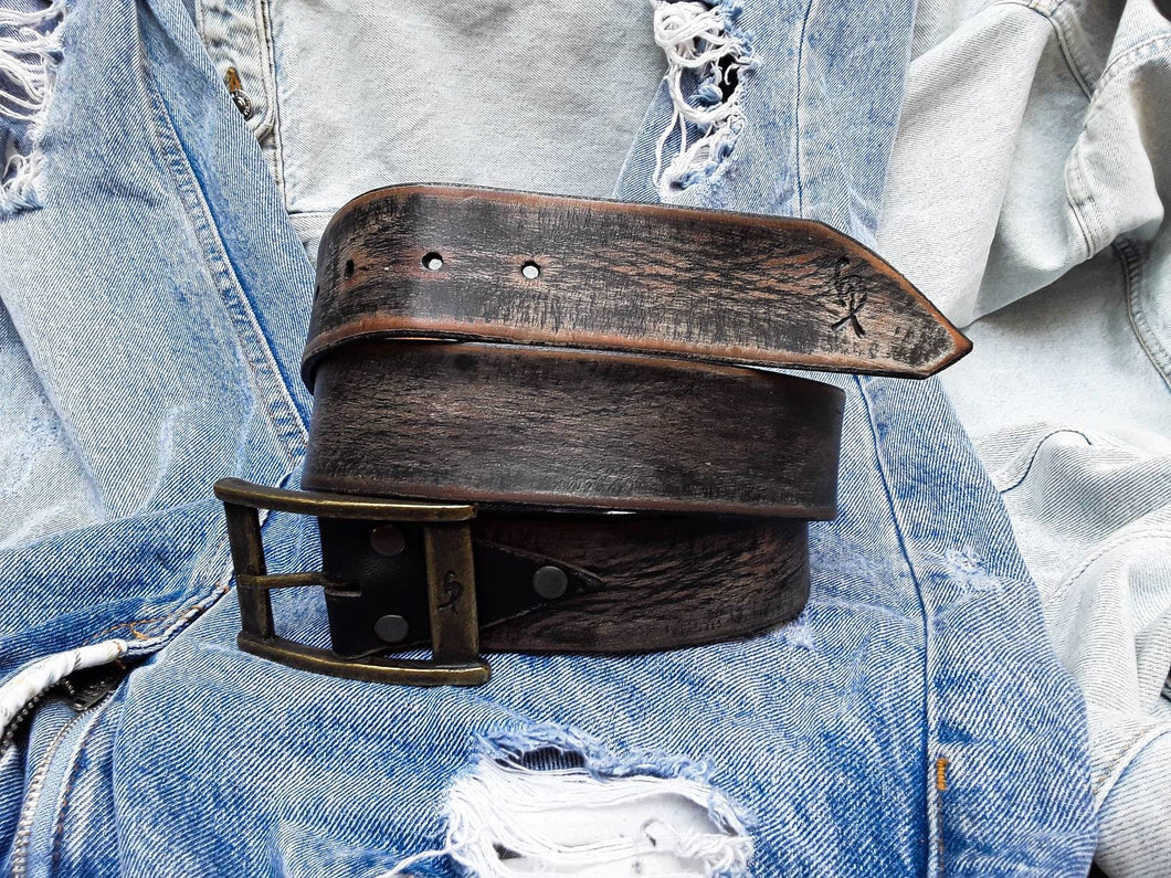 Vintage Mens Black Leather Belt - Customizable and Timeless Gift for Him