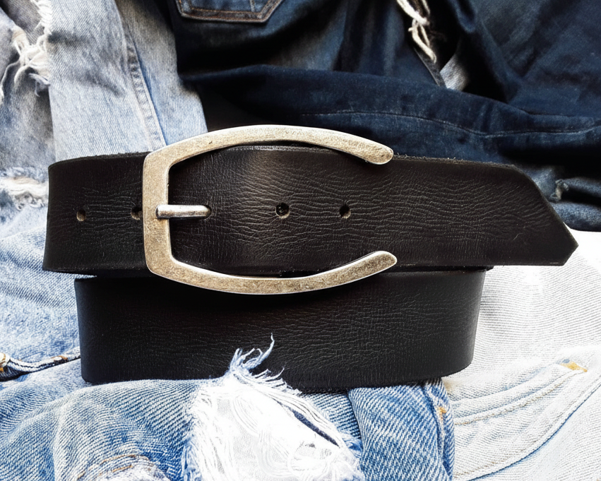 Personalized Mens Leather Belt - Black Genuine Leather Gift for Him