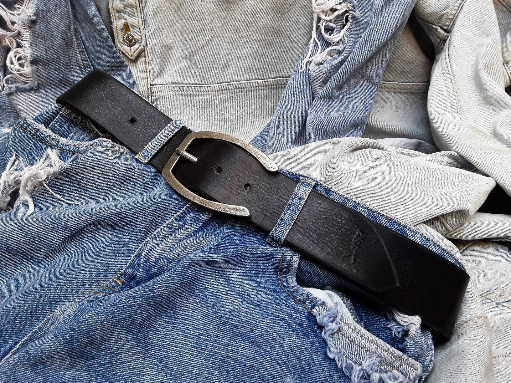 Personalized Mens Leather Belt - Black Genuine Leather Gift for Him