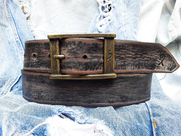 Black Leather Vintage Mens Belt - Personalized Custom Accessories for Him - Christmas Gift