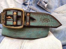 Crafted Blue Leather Belt for Men and Women - Personalized Custom Gift Unique Boho Style