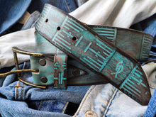 Handmade Personalized Leather Belt with Turquoise Brown Embossed Design - Ideal Christmas Gift for Tech Enthusiasts - Ishaor Cooler Belt