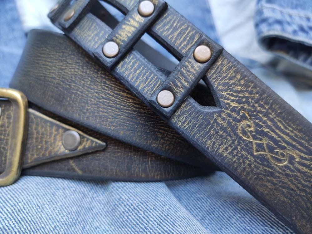 Leather Belt with Gold Wash Womens Custom Fashion Accessory for Men Black Buckle Belt