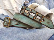 Crafted Blue Leather Belt for Men and Women - Personalized Custom Gift Unique Boho Style