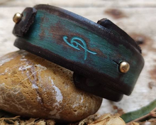 Unique Turquoise Leather Cuff Bracelet with Personalized Engraving