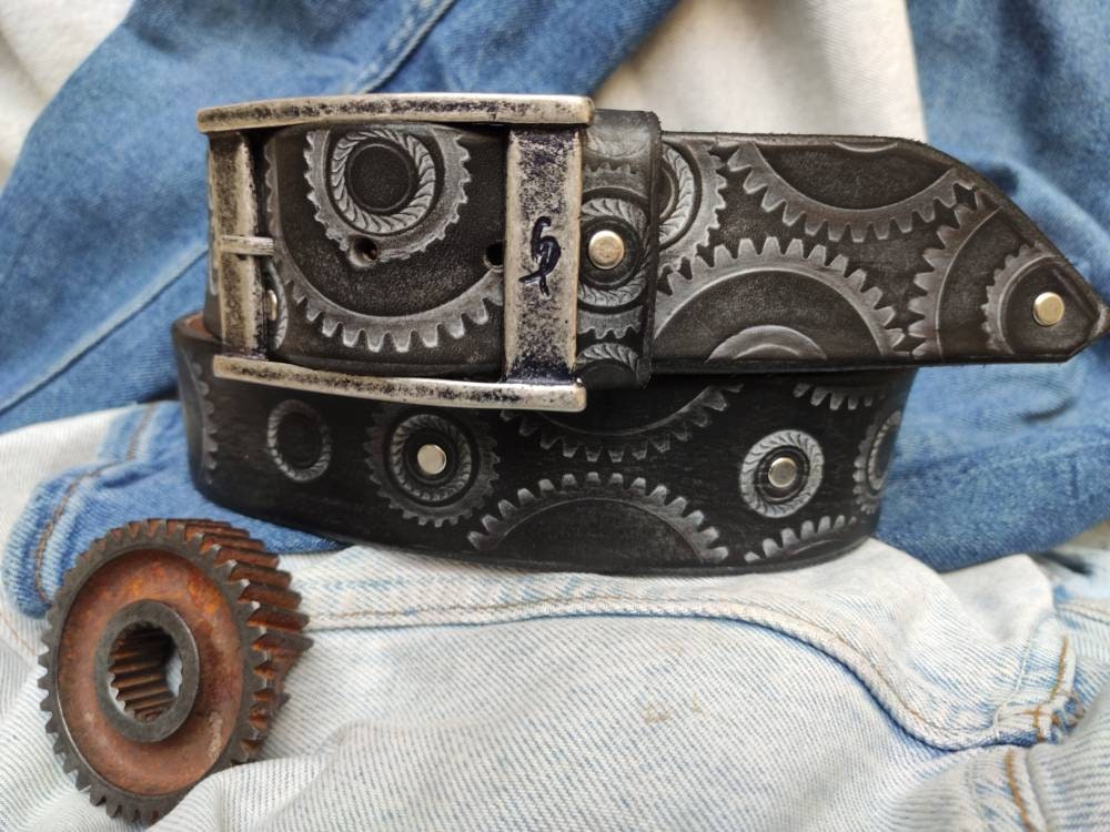Brown Leather Belt - Mens Bikers Gear Accessory Boyfriend or Anniversary Gift by Ishaor