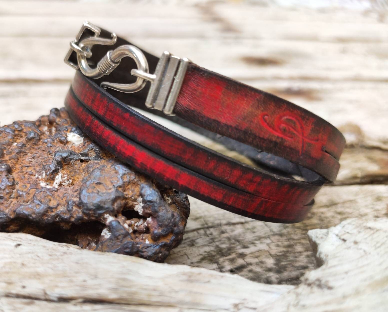 Red Leather Bracelet, Men's Bracelet, Men's Leather Bracelet, Wrap