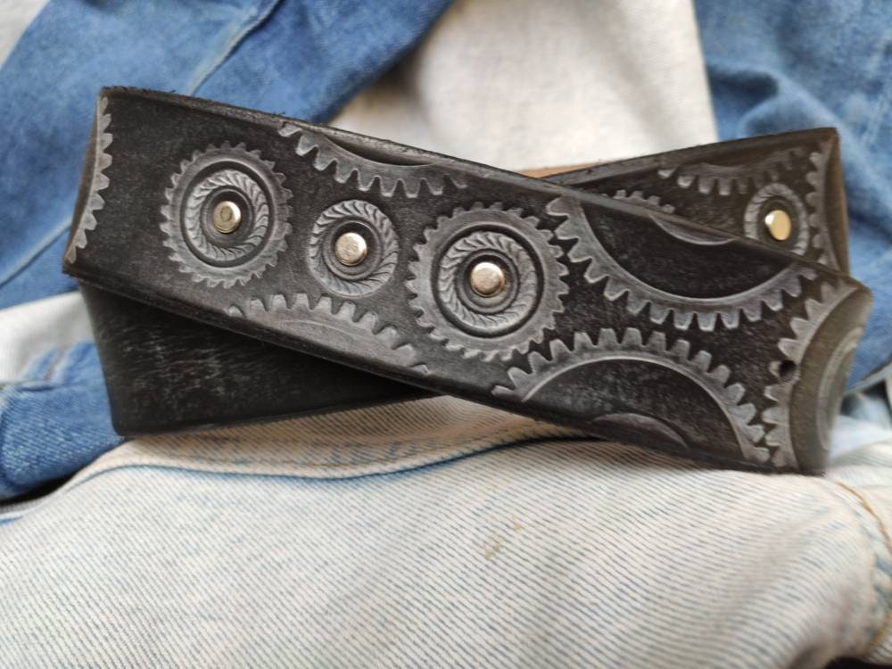 Brown Leather Belt - Mens Bikers Gear Accessory Boyfriend or Anniversary Gift by Ishaor